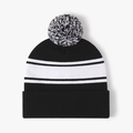 Berretto in maglia nera da donna con strisce bianche e dettaglio pompon morbido - Regolabile / Nero Bianco(23B401)