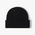 Gorro de lana merina negra para mujer con diseño de punto acanalado de doble capa - Talla única / Negro