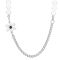Titanium steel chain necklace with large white pearls and a small floral charm pendant - Six-Petal Flower Style (KN233649-Z)