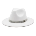 White wool felt fedora hat featuring a sparkling rhinestone band and metal M logo - M (56-58cm) / White