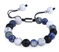 10mm volcanic stone beaded bracelet with tricolor beads and adjustable cord - 10mm Mixed Color Natural Stones