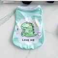 Detail of mint green breathable dog vest featuring a cartoon dinosaur and LOVE ME print - S / Mint Green