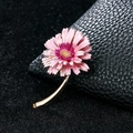 Elegant daisy brooch with pink enamel petals and gold accents on black leather base - XD9417-1 Pink Daisy