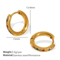 Golden stainless steel hoop earrings with multi-colored rhinestones in 15mm size - Gold (Multicolor Rhinestone)