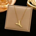 Polished gold letter Y pendant on a delicate chain necklace for women - Gold-Y
