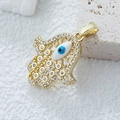 Gold-plated Hamsa hand pendant with colorful cubic zirconia and blue evil eye detail - D3508JB Pendant 32