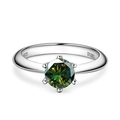 Classic S925 sterling silver ring with 1.0ct green moissanite in six-prong setting - Size 5 / Dark Green