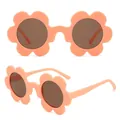 Floral petal frame sunglasses in peach orange with dark lenses for parties - C7-Light Orange Frame Tea Lens
