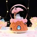 Totoro dream castle musical crystal ball with pink cherry blossoms and resin tree stump base - 2526 Pink / Medium 80# LED Light+Music