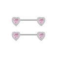 Pink heart-shaped nipple rings in polished stainless steel with sparkling crystals - Pink Heart Pair