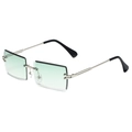 Square rimless sunglasses featuring light green gradient lenses and silver metal temples - Silver Frame Green Gradient