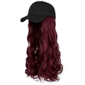 Long wavy burgundy hair extensions attached to a classic black baseball cap for women - Wine Red