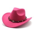 Detail of rose pink felt cowboy hat featuring woven band and evil eye bead ornament - M (56-58cm) / Rose Red