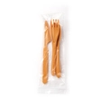 Portable 3-piece wheat straw cutlery set with orange knife fork and spoon in packaging - Yellow / PE Bag