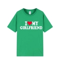 Green cotton short sleeve T-shirt with I Love My Girlfriend print in white and red - Green (Girlfriend)