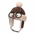 Bonnet aviateur enfant à motif léopard avec doublure peluche et lunettes déco - 50cm (Recommandé 1-2 Ans) / Style Expression Animale à Lunettes / Café