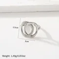 Adjustable silver interwoven stainless steel ring with smooth and rope texture bands - 59-Twisted Rope Band / Silver