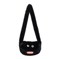 Borsa a tracolla nera di peluche con occhi a cartone animato e labbra rosa divertenti - Nero