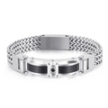 Pulsera de hombre en acero plateado con fibra de carbono negra y circonita central - 23CM / Negro Acero