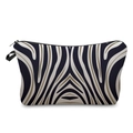 Close-up of animal print makeup bag with zebra stripes and high-quality black zipper - Black & Brown Striped