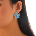 Blue enamel ginkgo leaf flower stud earrings with gold accents in a floral design - Matte Five-Petal Flower / Blue