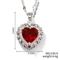 Elegant silver heart necklace with red zircon stone and size dimensions displayed - Red Gem/Silver Chain (N01130-9)