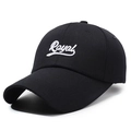 Classic black cotton baseball cap with Royal embroidery and long curved visor for sun protection - Adjustable / Black With White Embroidery