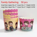 50pcs cartoon muffin paper cups with scalloped edges in small and large size options - Happy Family