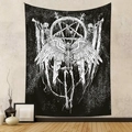 Arazzo gotico Angel of Death con scheletro alato e pentacolo su tessuto nero di alta qualità - 73*95CM / Tessuto Spazzolato