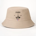 Khaki katoenen vissershoed met Parijs Eiffeltoren print voor zonbescherming buiten - Eén maat / Khaki