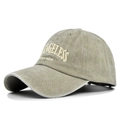 Detail of vintage washed olive cotton baseball cap with LOS ANGELESS embroidery - Adjustable / Khaki