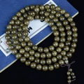108 beads natural wood bracelet with dark olive texture and traditional Chinese knot - Straight Grain Green Material / 8mm*108 Beads