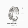 Silver stainless steel zipper ring with geometric cutouts and adjustable open band - Steel