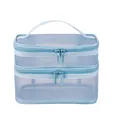Double-layer light blue mesh toiletry bag with zipper closures and top handle - Double Layer / Sky Blue