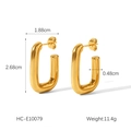 Détail de boucles d'oreilles en acier titane doré avec dimensions 1,88cm x 2,68cm et 11,4g - Style en U Or 18K (HC-E10079)