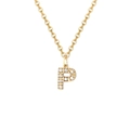 Minimalist 14K gold plated necklace featuring a cubic zirconia paved letter P pendant - Letter P-14K Gold