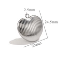 Detailed silver heart pendant dimensions 24.5x25mm with vertical groove textures - R7-Silver-Shell Texture