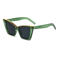 Fashionable oversized cat-eye sunglasses with green transparent frames and gold trim - Translucent Green Frame Grey Lens
