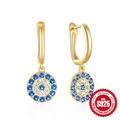 Luxuriöse 925er Sterlingsilber Creolen mit bösem Blick, Goldbeschichtung und Zirkonia - Anhänger Böses Auge (5943711504073) / Gold