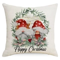 Christmas cushion cover featuring a festive gnome and Happy Christmas text on linen - 45x45CM (No Core) / LYD364-1 Happy Christmas Gnomes