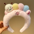 Pink plush caterpillar headband with colorful pom poms and soft comfortable fabric - Pink Plush Ball