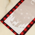 Kerst tafelloper met rood-zwart ruitpatroon en witte rendierprint op linnen - Wit Rendier Stijl