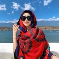 Red bohemian cotton linen shawl with mandala print and navy blue borders for summer beach - 180*90CM / 39231-Red Blue Mandala