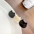 Cat head acetate hair clips in black and cream marble with gold detailing - 6.5cm / Black and White Patchwork