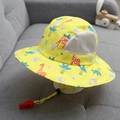 Yellow kids sun hat with giraffe print, breathable mesh, and safety whistle - 50-53cm (2-6 Years) / Yellow Maple Leaf Giraffe (Mesh Bucket Hat)