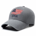 Casquette de baseball en coton lavé gris avec broderie USA et drapeau américain - Réglable / Gris