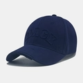 Distressed dark blue baseball cap with 3D black embroidery and frayed brim details - Navy Blue