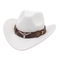 Witte western cowboyhoed van vilt met bruine leren band en zilveren stierenkop-sier - M (56-58cm) / Wit