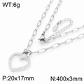 Collier avec pendentif cœur en acier inoxydable argenté et zircons scintillants - Acier inoxydable / Collier Argent