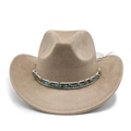 Détail d'un chapeau de cow-boy en daim avec perles turquoise ethniques et garniture - M (56-59cm) / Chameau